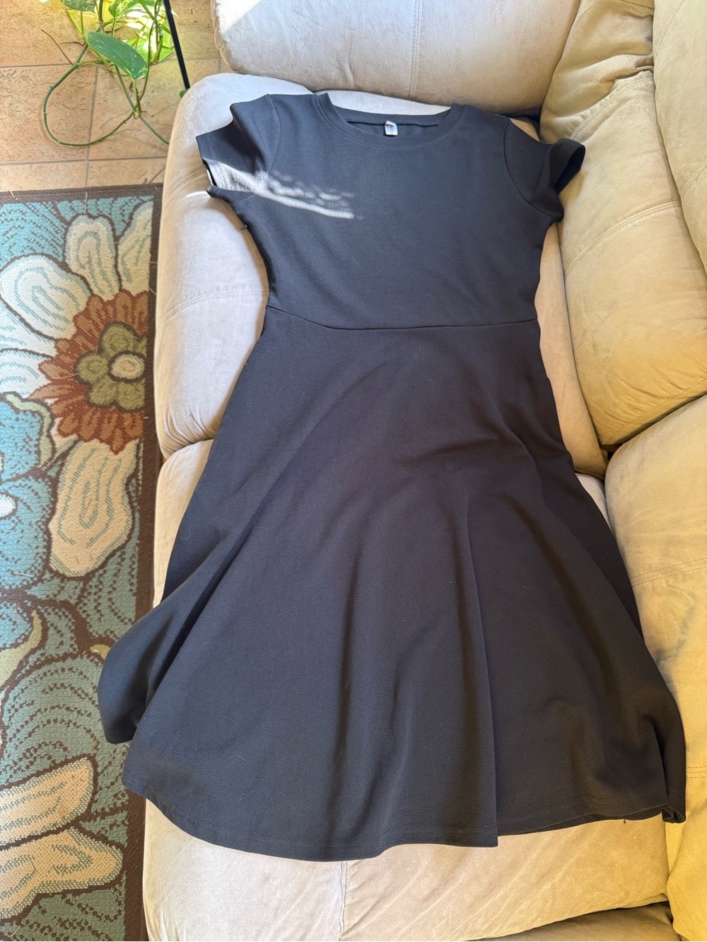 Women's Black Midi Fit-and-Flare Dress